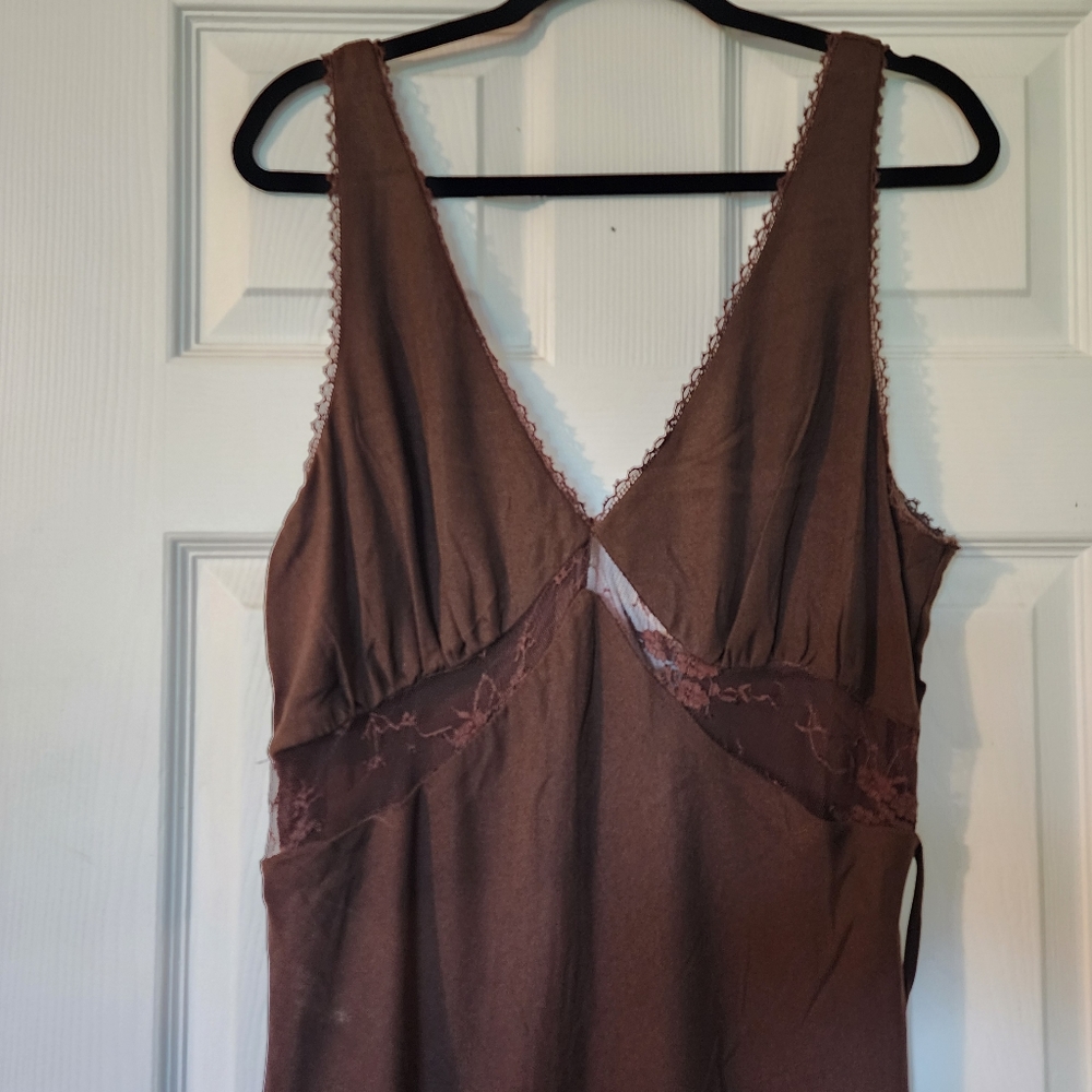 Wild Fable Women's Lace Detail Slip Midi Dress Chocolate Dark Brown XL